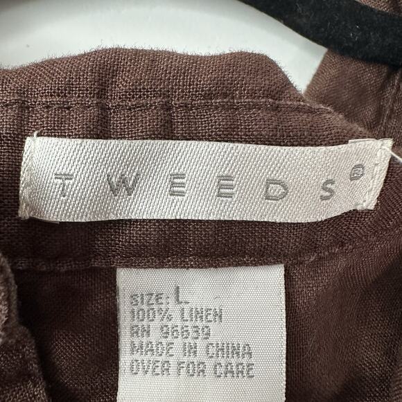 Tweeds Linen Top Shirt Womens Large Brown Button Breathable Minimalist Neutral - Picture 5 of 9